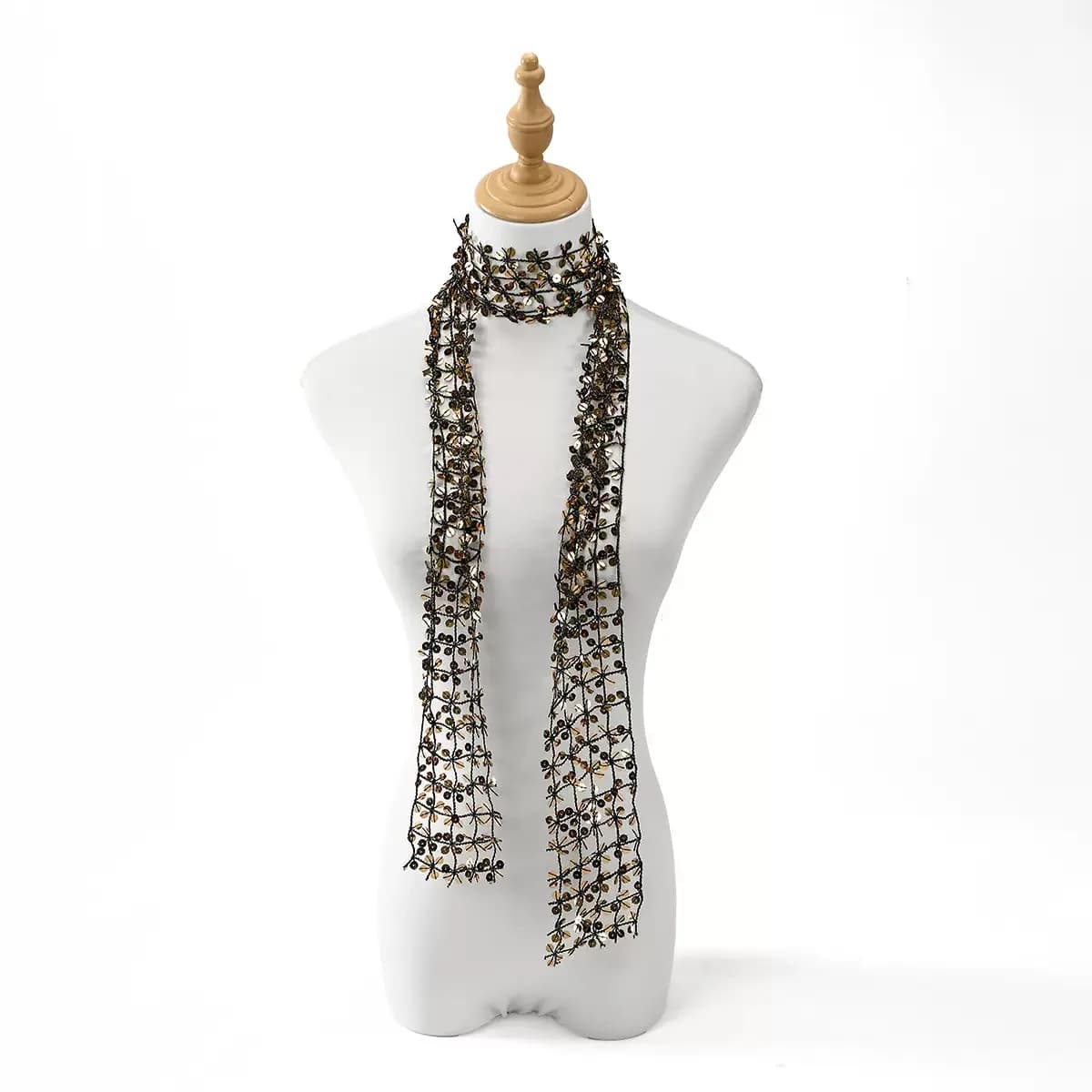 Glitter Sequin Mesh Choker Scarf Long Fringe See Through Neck Wrap Accessory Sparkly Party Dance Decor Shawl For Women Nightclub Outfits