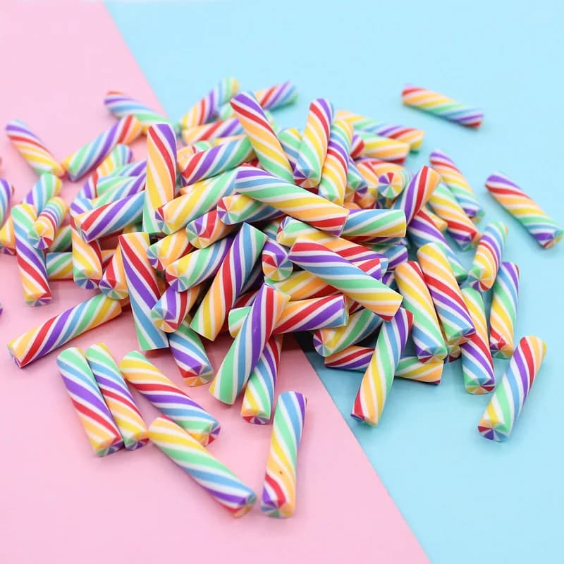 10pcs simulazione di argilla polimerica caramelle arcobaleno lecca-lecca decorazione natalizia materiale di riempimento fai da te giocattoli per bambini