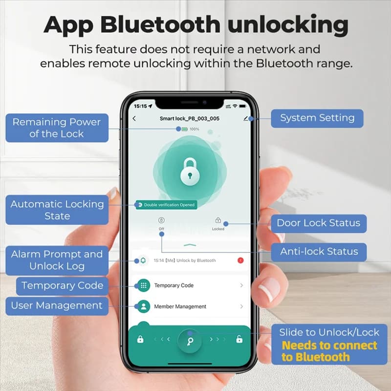 APPLIA-Manopola per porta Serratura per porta con impronta digitale Serratura per porta Bluetooth intelligente Serratura per porta d'ingresso senza chiave biometrica con maniglia