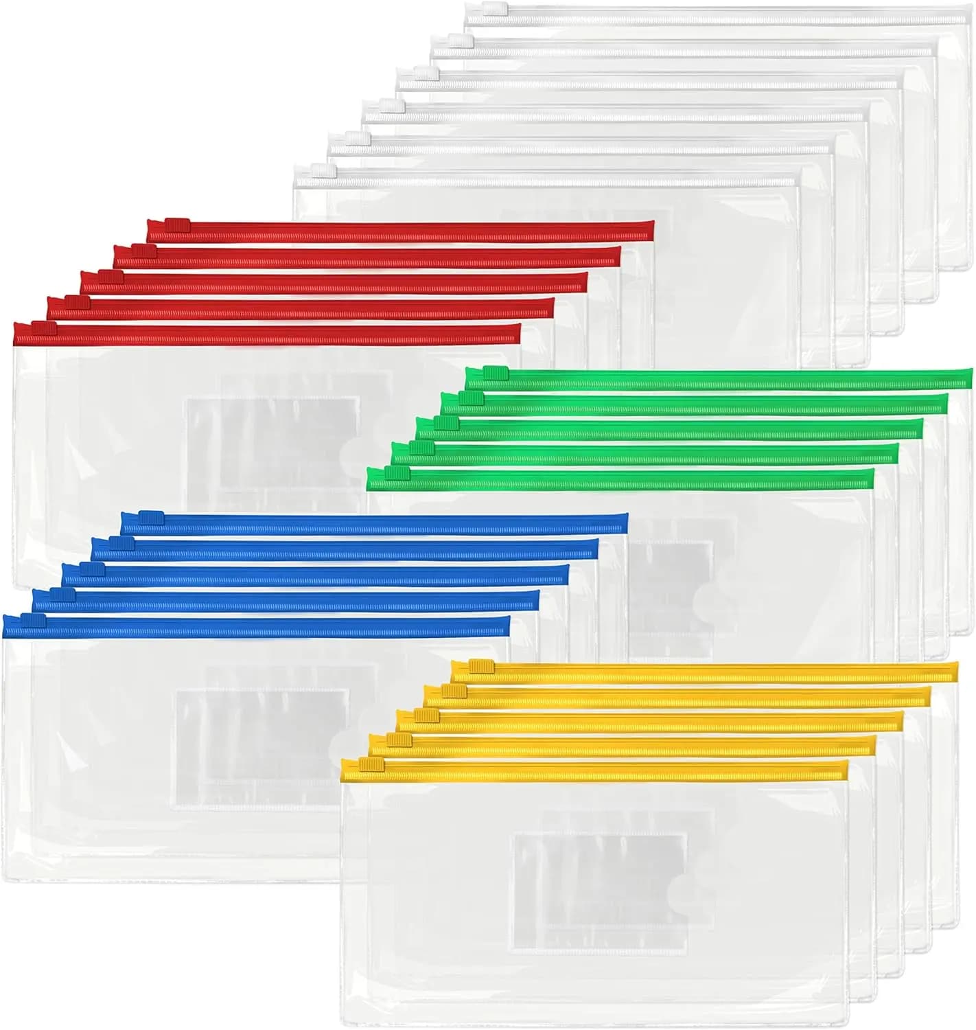 26 buste trasparenti con cerniera per documenti, buste per documenti, tasche per matite, con tasca per etichette, 5 colori assortiti, 9,1 x 4,7 pollici, adatte per fogli A6