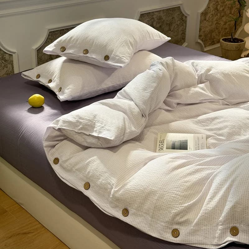 3/4pcs 100% Washed Cotton Bedding Set Single Double Duvet Cover Set with Button Closure Twin Queen King Bed Sheet Set Pillowcase