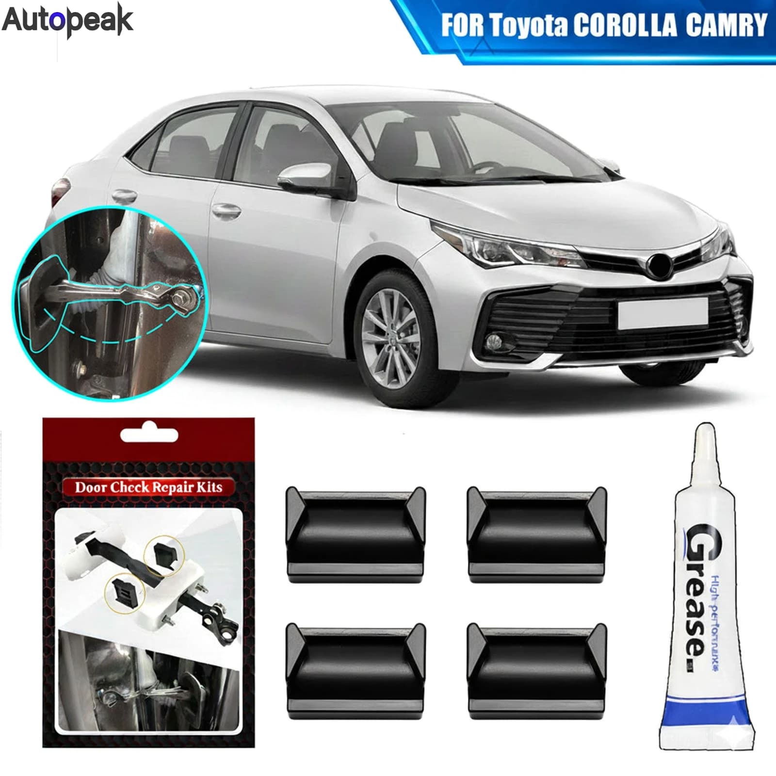 4Pcs Car Door Check Strap Check Assy Limiter Repair Kit Stopper Damping For Toyota Camry Corolla Avensis Auris Sagging Door