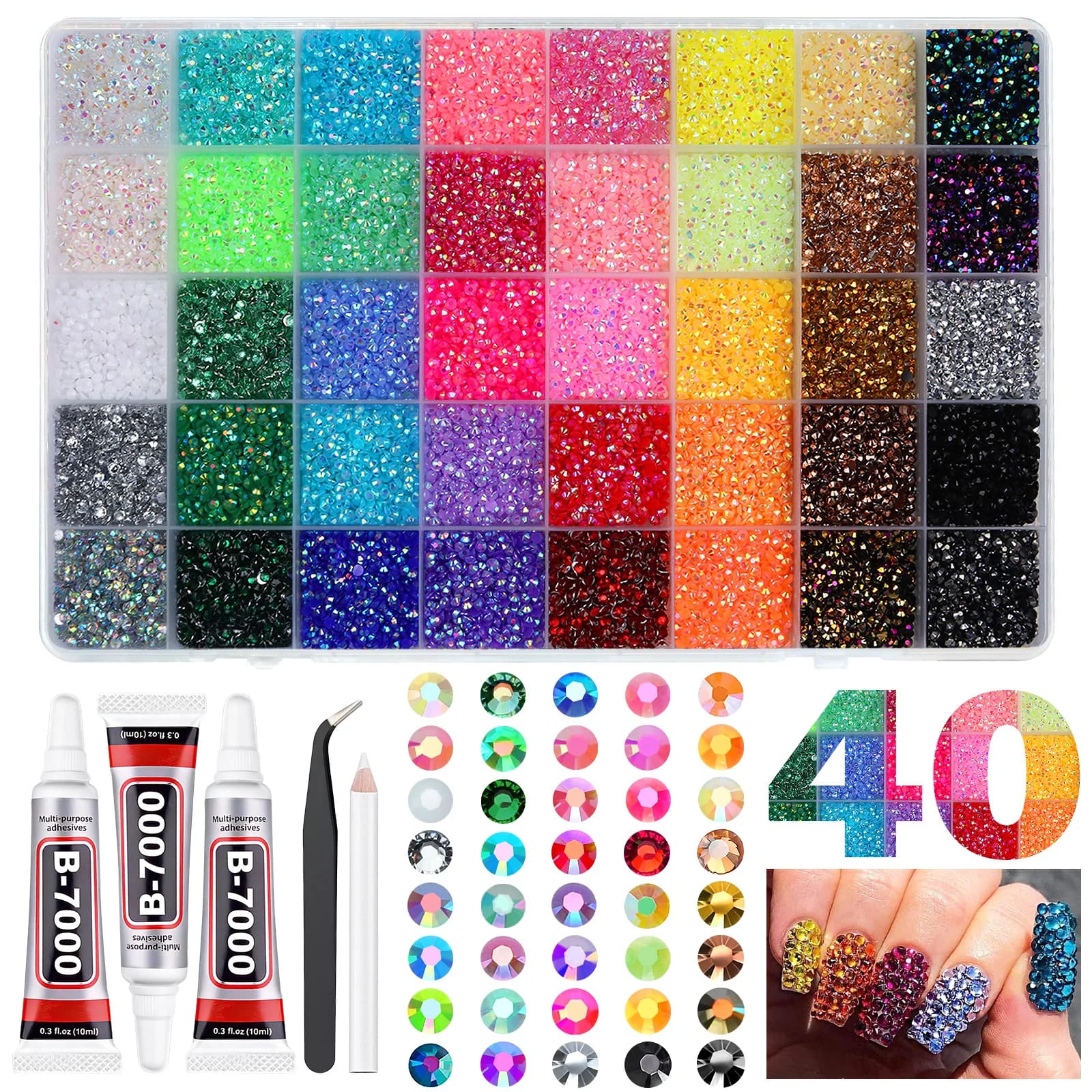 Set di strass in resina AB da 3 mm, colori misti, 24/28/40/31/48 griglie, con base piatta, per decorazioni fai da te di unghie, telefoni, abbigliamento e artigianato.