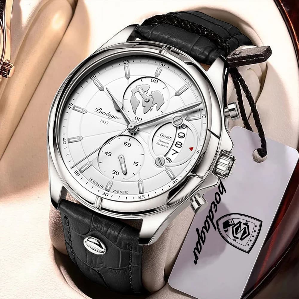Orologio Funzionale da Uomo POEDAGAR, Cronografo con Data, Impermeabile, Cinturino in Pelle, Orologio da Polso Maschile di Marca, Orologio al Quarzo da Uomo, Reloj