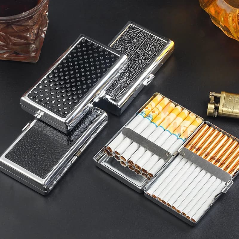 Vintage Engraved Metal Cigarette Case Flip Spring Buckle Cigarette Holder Holds 20 Cigarettes Portable Box Retro Gift for Men