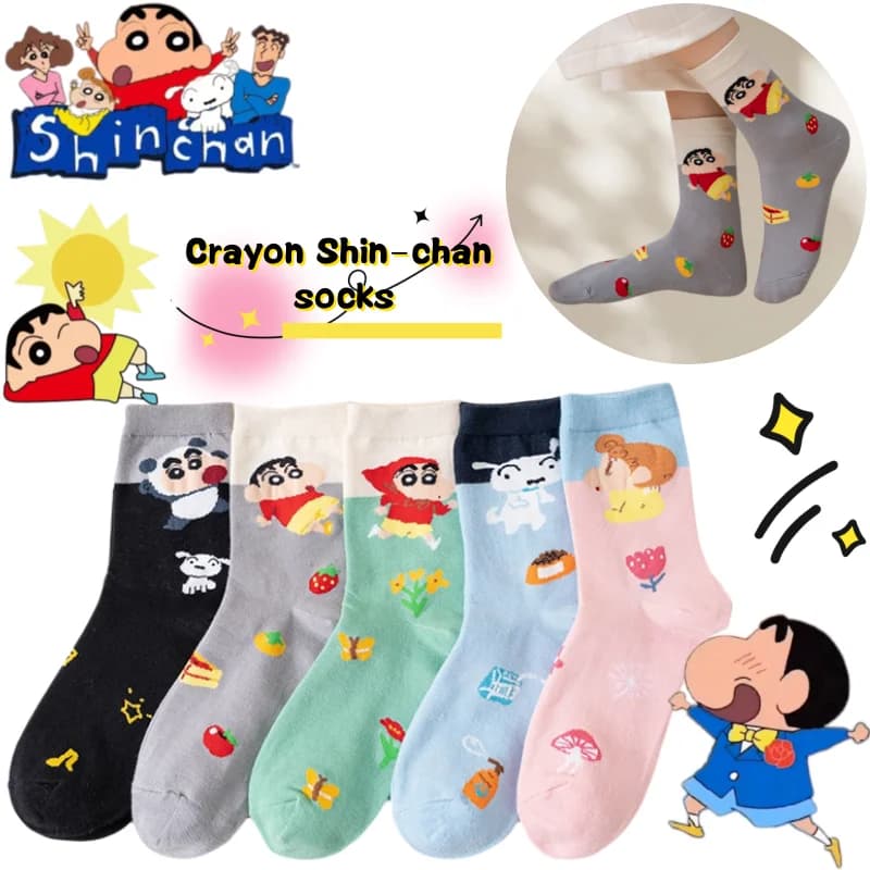 Crayon Shin-chan Nohara Shiro Socks High Color Value Cartoon Printed Spring and Autumn Student Cute All-match Girl's Heart Socks
