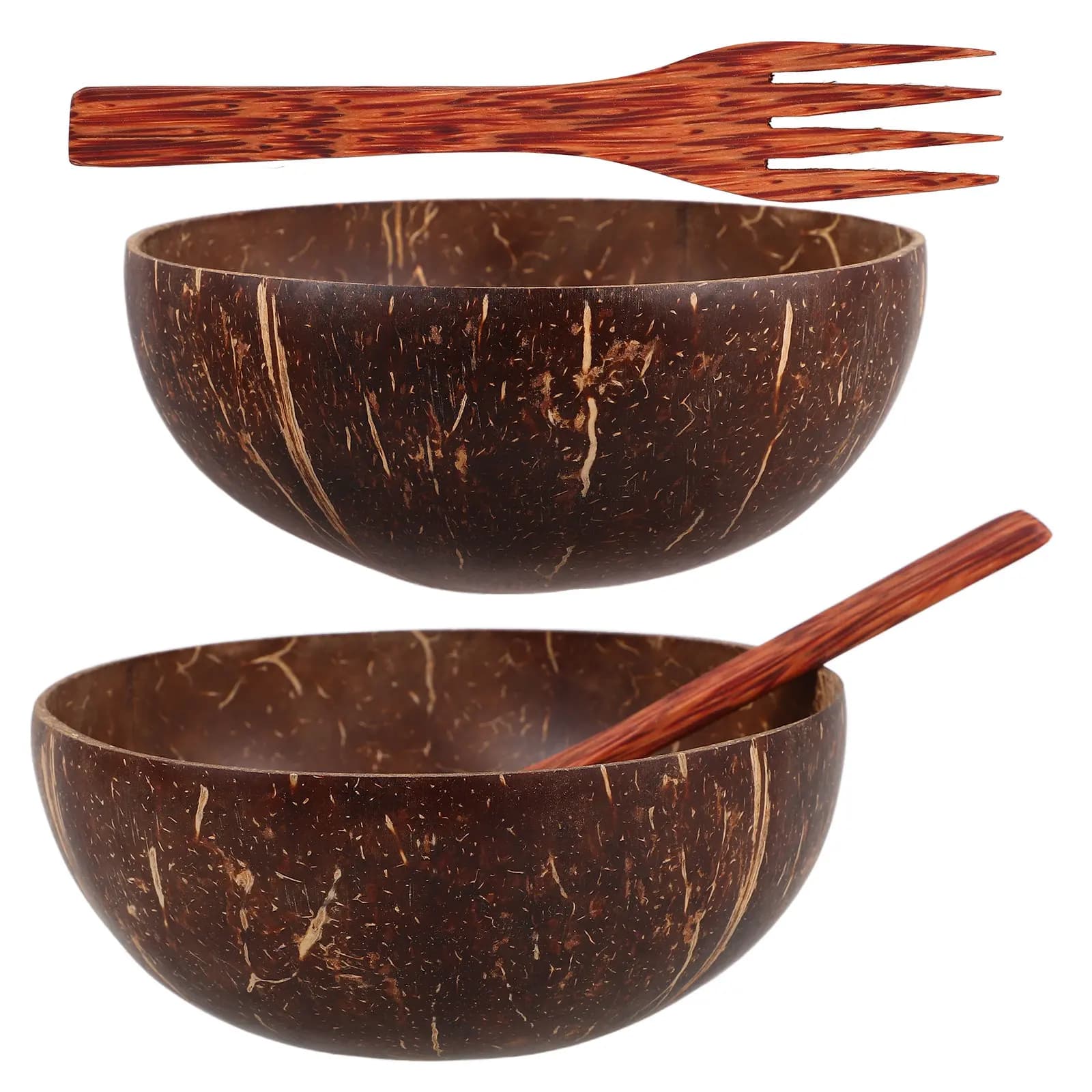 2Sets Coconut Shell Salad Bowl Natural Smooth Surface Multi-Function Food Container Fruit Snack Storage Kitchen Home Decor