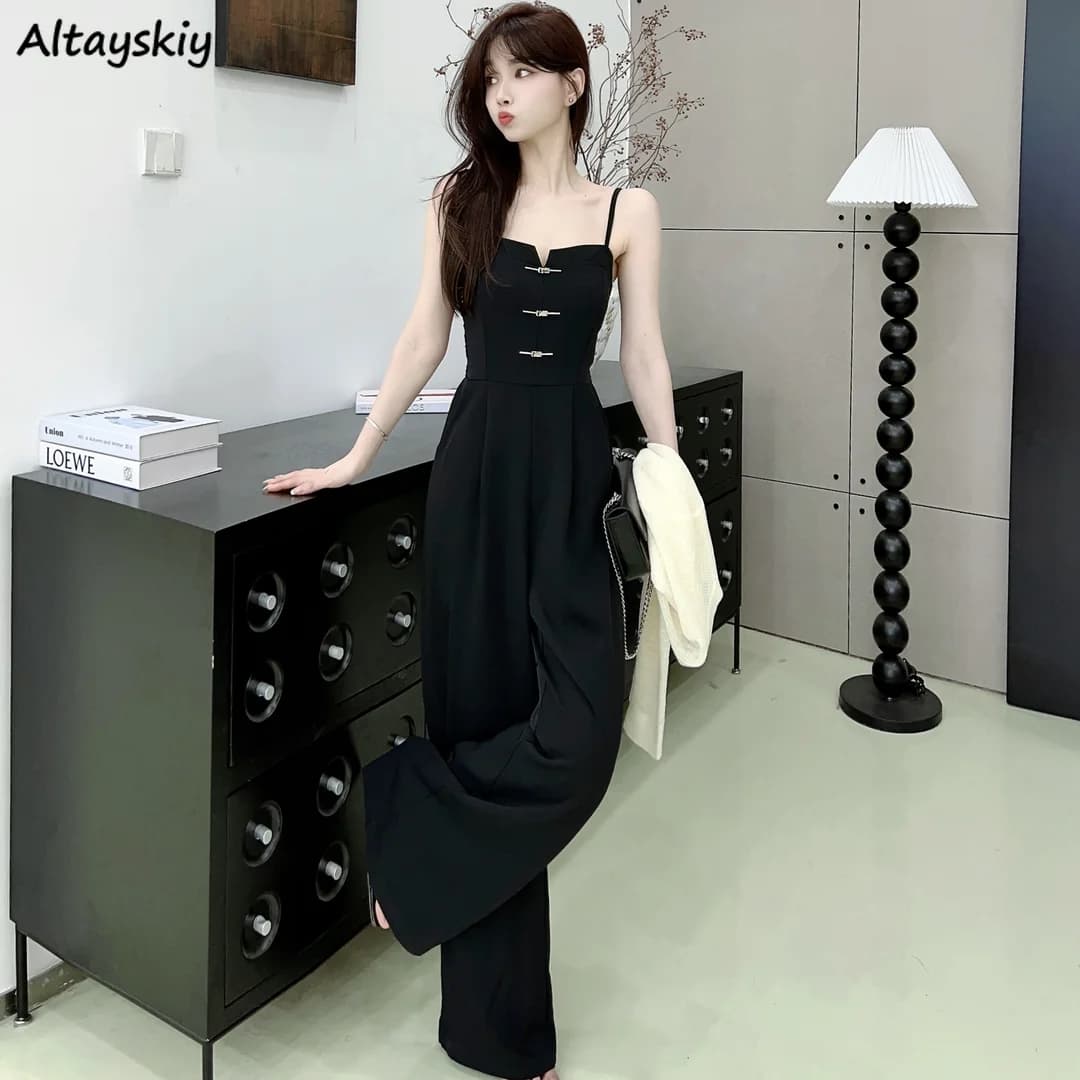 Tute nere donna semplice vita alta gamba larga dritta stile coreano elegante ufficio signore temperamento pendolarismo estate OL