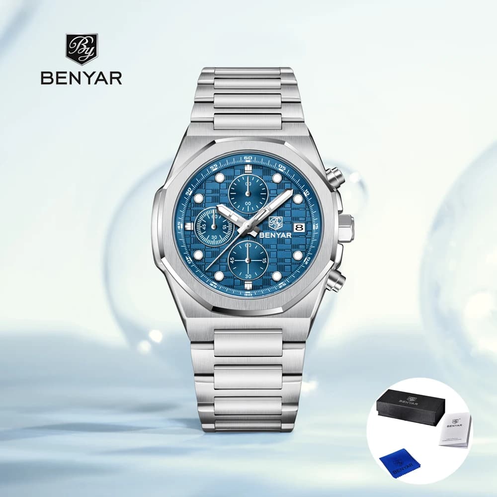 2025 New men's watches BENYAR Luxury Quartz Wrist Watch Chronograph For Men's Watch Waterproof Stainless Steel Gift Pack