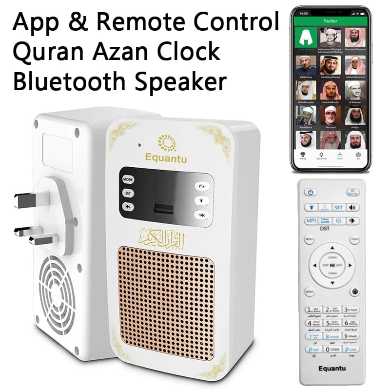 Corano Azan Corano musulmano Altoparlante Bluetooth luminoso Luce notturna portatile Lampada sacra Spina a muro Orologio Suono Wireless Home Caixa De Som