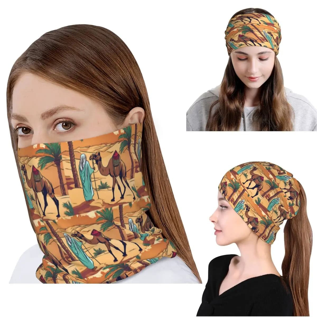 Namade con bandana a collo a scollo alto in tessuto Camel, sciarpa multifunzione, maschera facciale, berretto, unisex, per adulti, traspirante