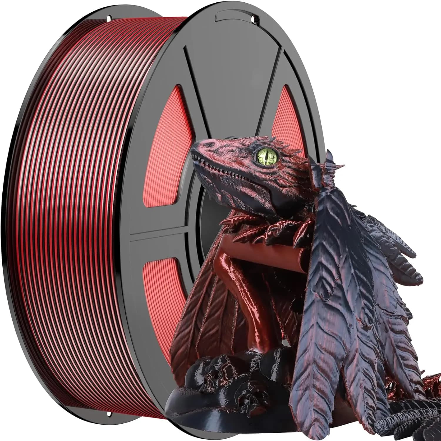Filament PLA Silk Effect 1.75mm, 3D Printer Filament Two-Color Coextrusion, PLA Red-Black Silk Effect with Color Change, 250g Coil