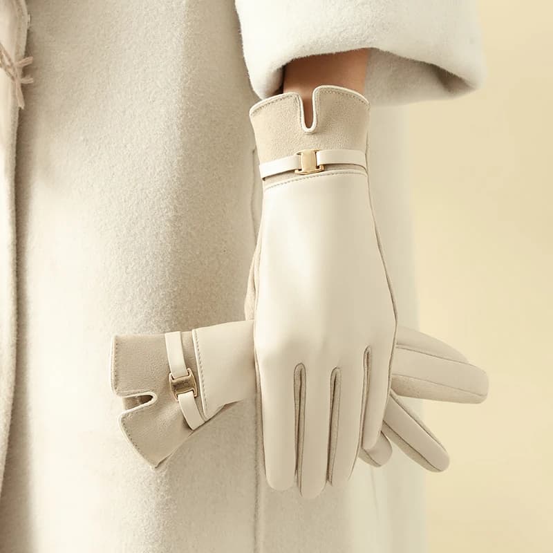 1 pair of winter women's gloves lined with fleece for Heattech and touch screen Pu riding gloves elegant and exquisite