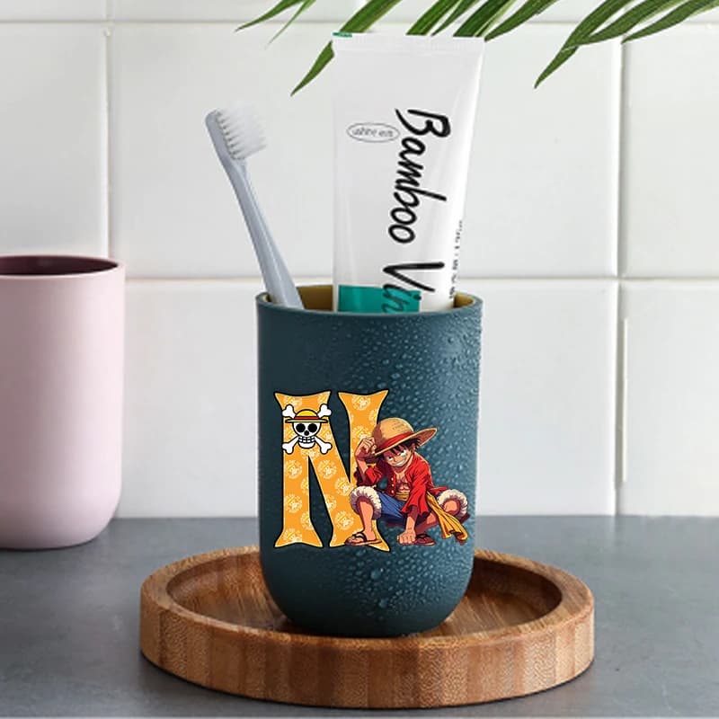 Tazza Portaspazzolino Anime Luffy con Lettere A-Z per Bambini, Tazza per Risciacquo Bocca Cartoon One Piece per Ragazzi e Ragazze, Portaspazzolino da Bagno ​ Bicchiere d'acqua