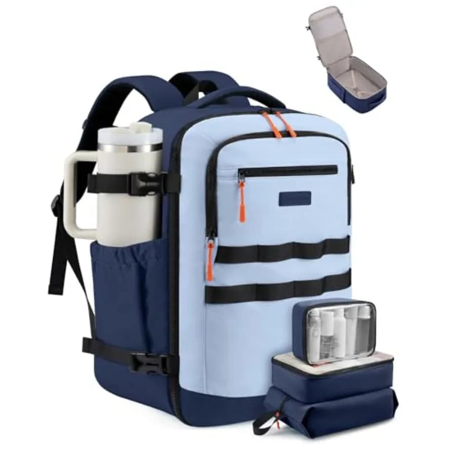 Zaino da viaggio da 40 litri per donna e uomo, approvato TSA, bagaglio a mano con 3 cubi organizer, borsa impermeabile per oggetti personali, adatto a laptop da 17 pollici