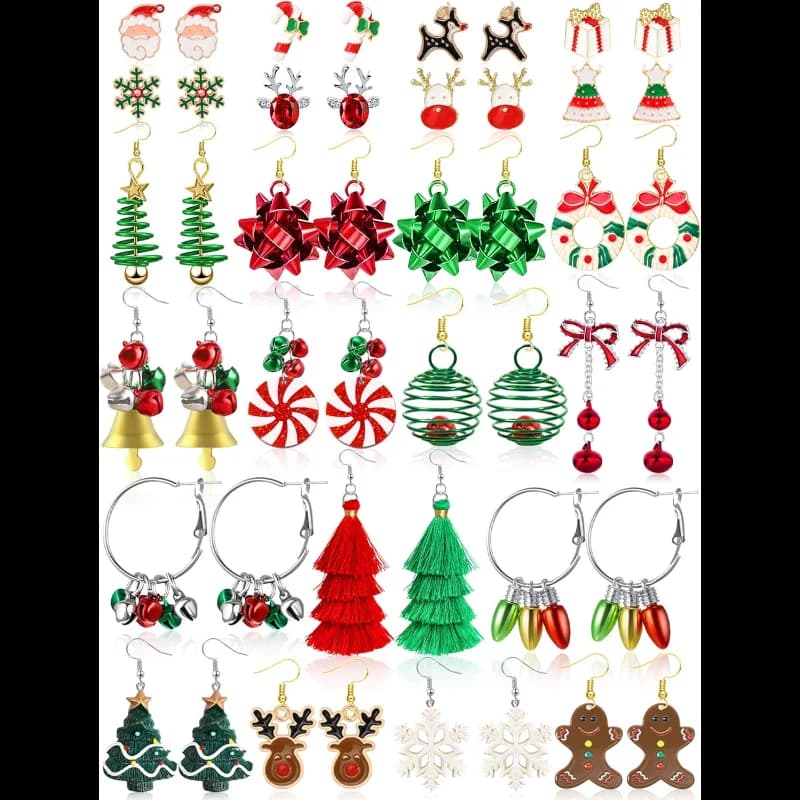 23 paia di orecchini natalizi per donna, orecchini pendenti per le vacanze di Natale, albero di Natale, fiocco di neve, campanelli, orecchini leggeri sfusi