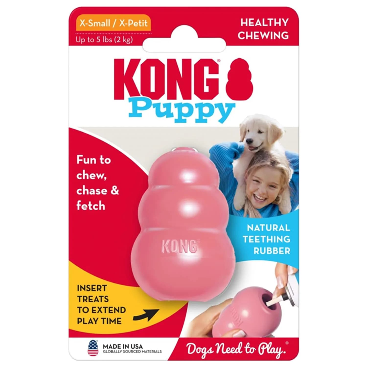 KONG Puppy - Natural Teething Rubber Chew Toy for Dogs - Chew & Fetch Toy for Puppies - for XS Puppies - Pink