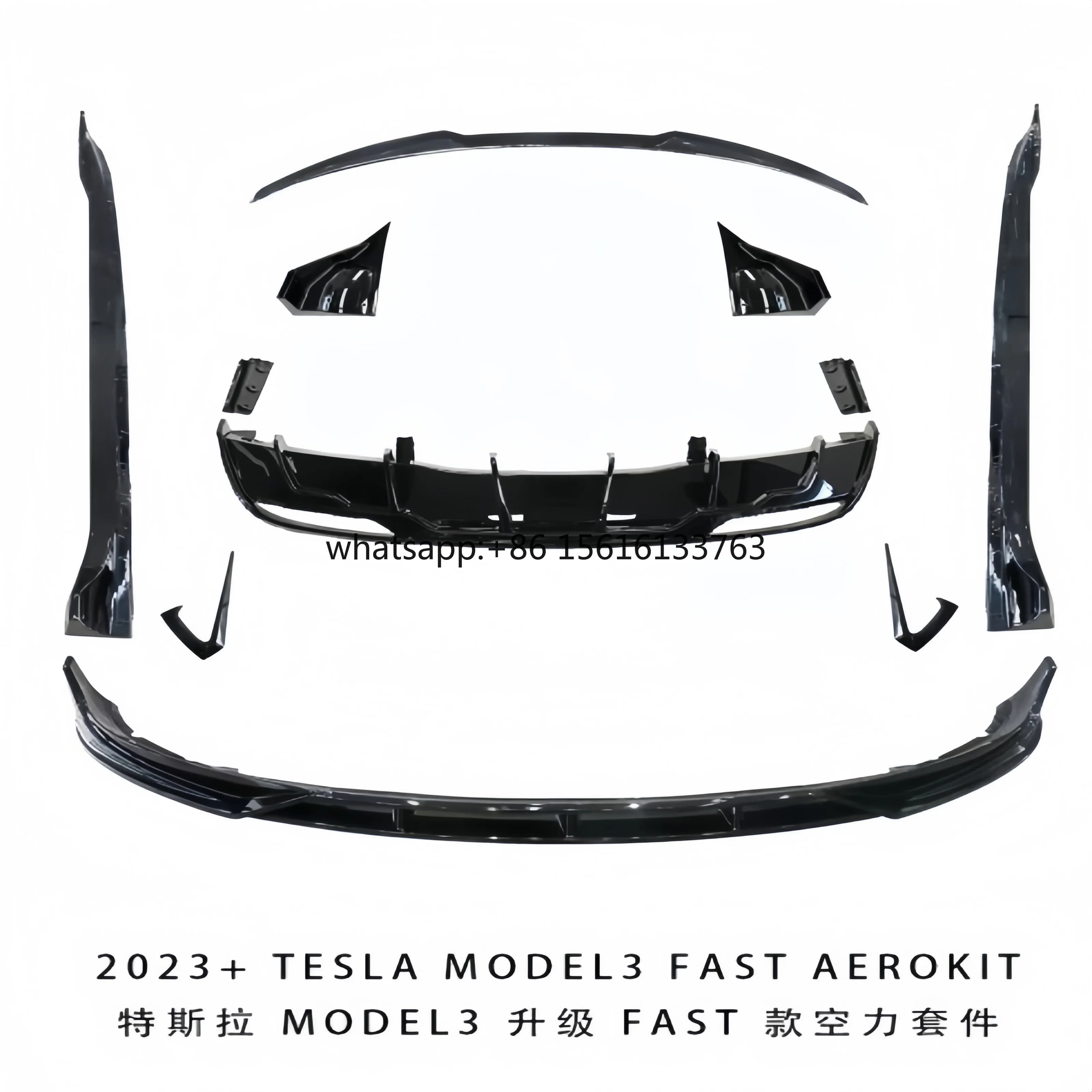 Kit Carrozzeria Aero 2023+ per Tesla Model 3: Spoiler Anteriore, Diffusore Posteriore e Minigonne Laterali - Nuovo Bodykit per Model 3