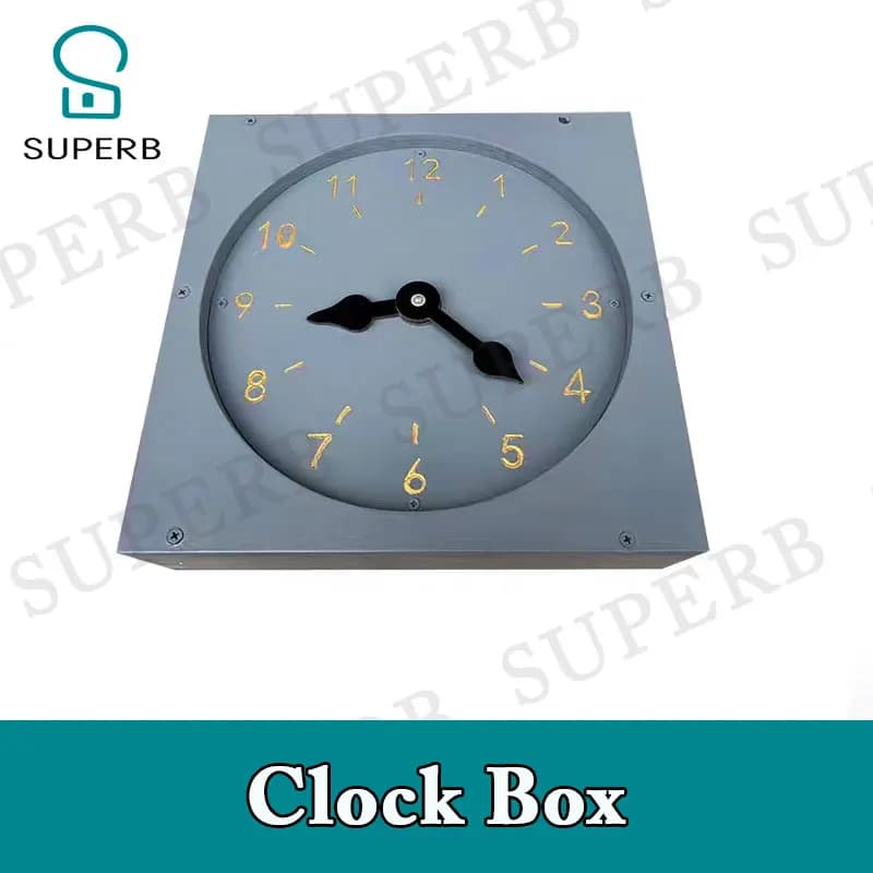Superbo scatola dell'orologio Prop Escape Room Vita reale Mescolare l'orologio per regolare il tempo corretto per sbloccare l'oggetto d'orologio dell'oggetto d'aria di takagismo