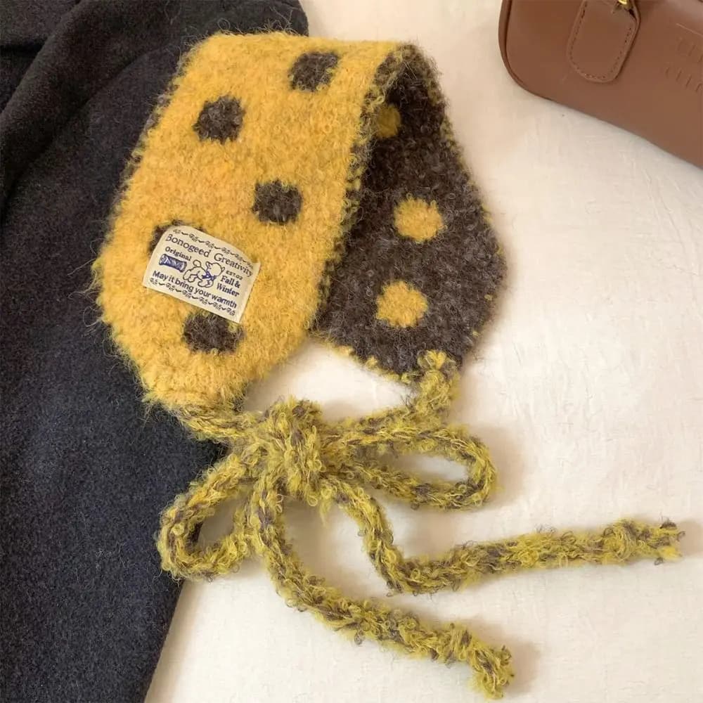 Paraorecchie con cinturino in lana a pois addensare scaldaorecchie lavorato a maglia tinta unita cinturino di protezione per le orecchie fasciatura antivento orecchie abbigliamento casual