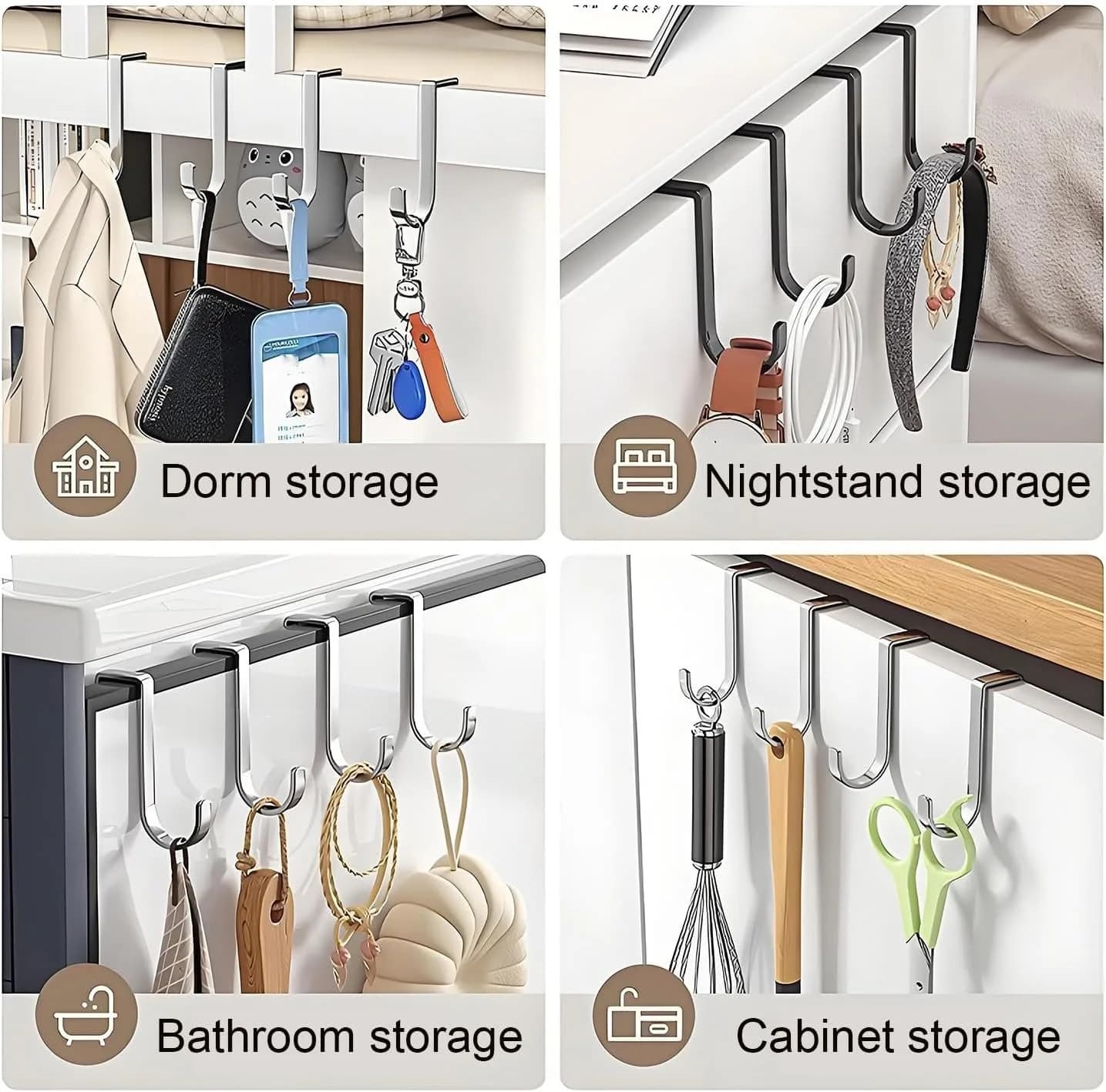 Over Cabinet Door Hook & Wardrobe Door Hook, Stainless Steel Hanging Hooks for Towels, Bags, Clothes – Bathroom Door Hooks for Towels, Kitchen Cabinet Hooks, Wardrobe Hooks, Dorm Room Hangers (5PCS)