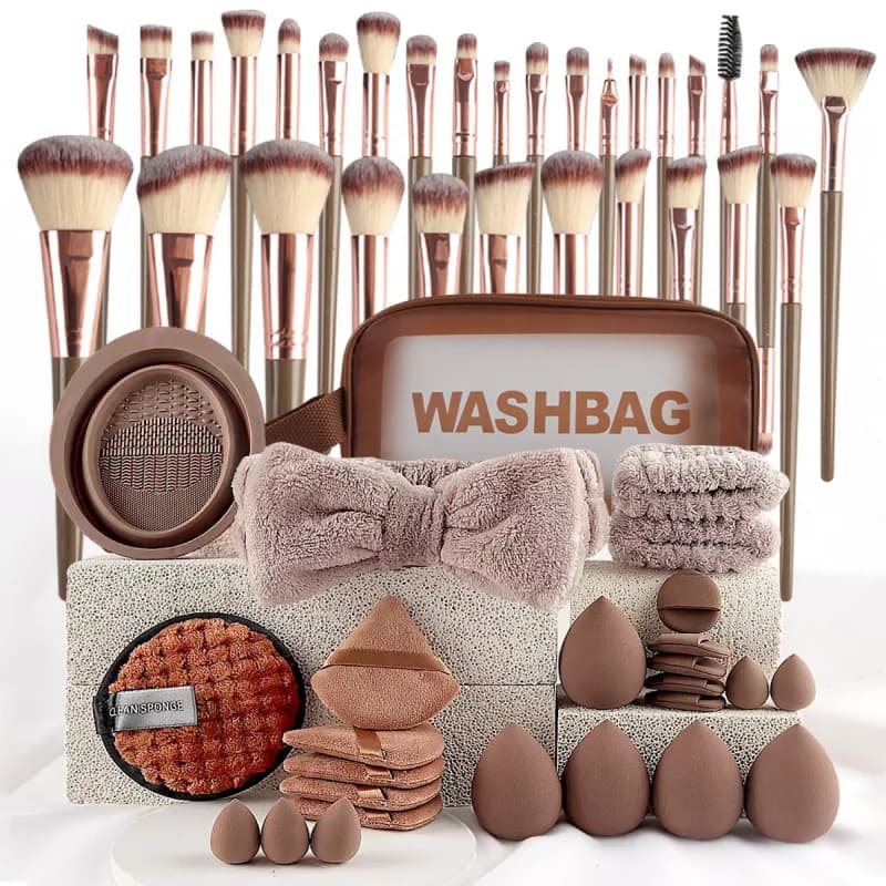 40 Pcs Beauty Makeup Tool Combo Set Face Wash Makeup Puff Full Set Clean Brush Set Professional Triangle Powder Puff Wash Tool