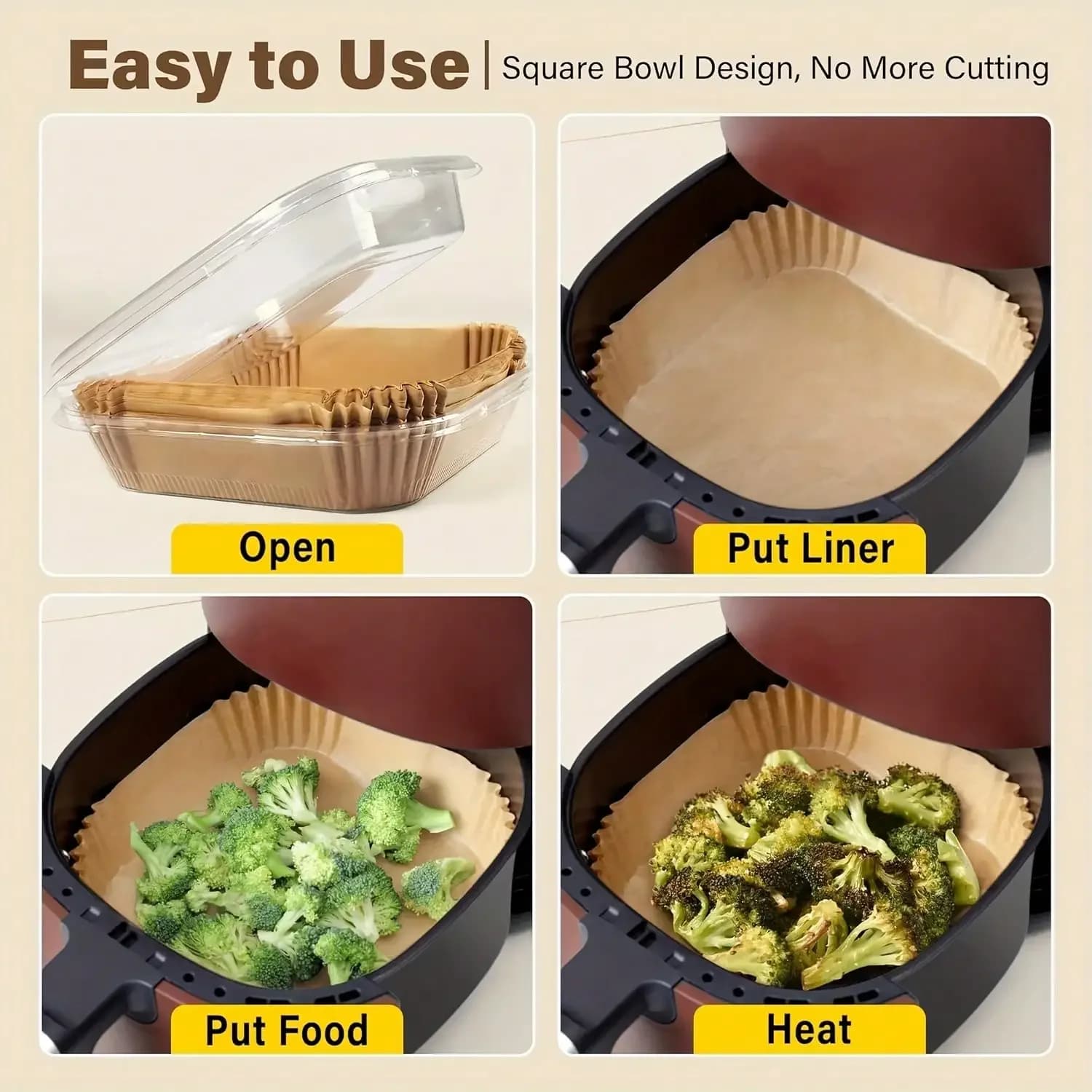 125Pcs 8Inch Square Air Fryer Liners Non-Stick Parchment Paper for 5-8QT Air Fryer