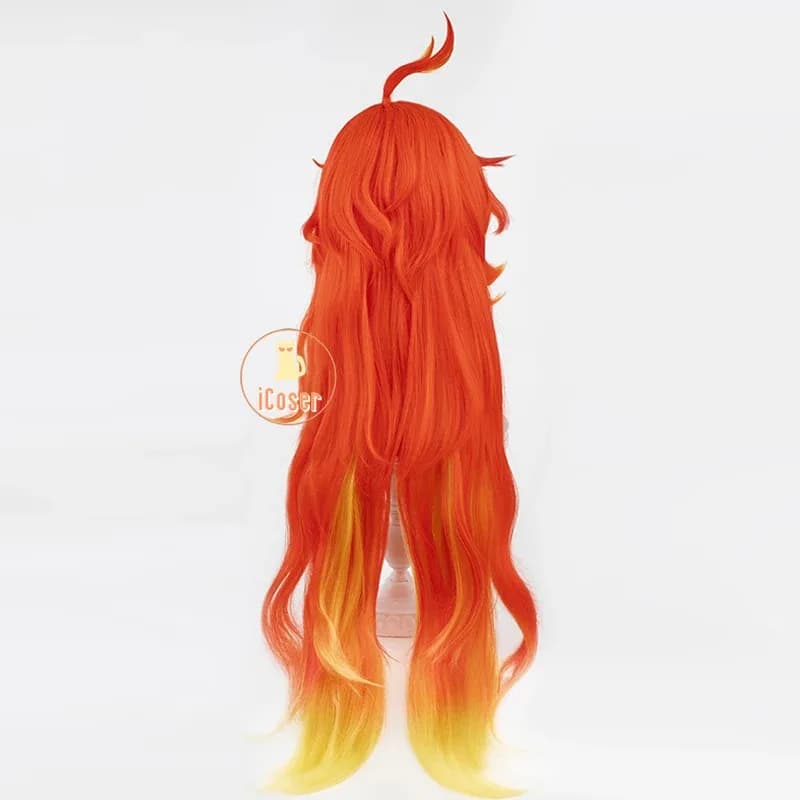 25COSGenshin Impact Mavuika Parrucca Cosplay Occhiali da sole Rosso Giallo Capelli lunghi Natlan Festa di Halloween per Donne Ragazze Accessori Puntelli i