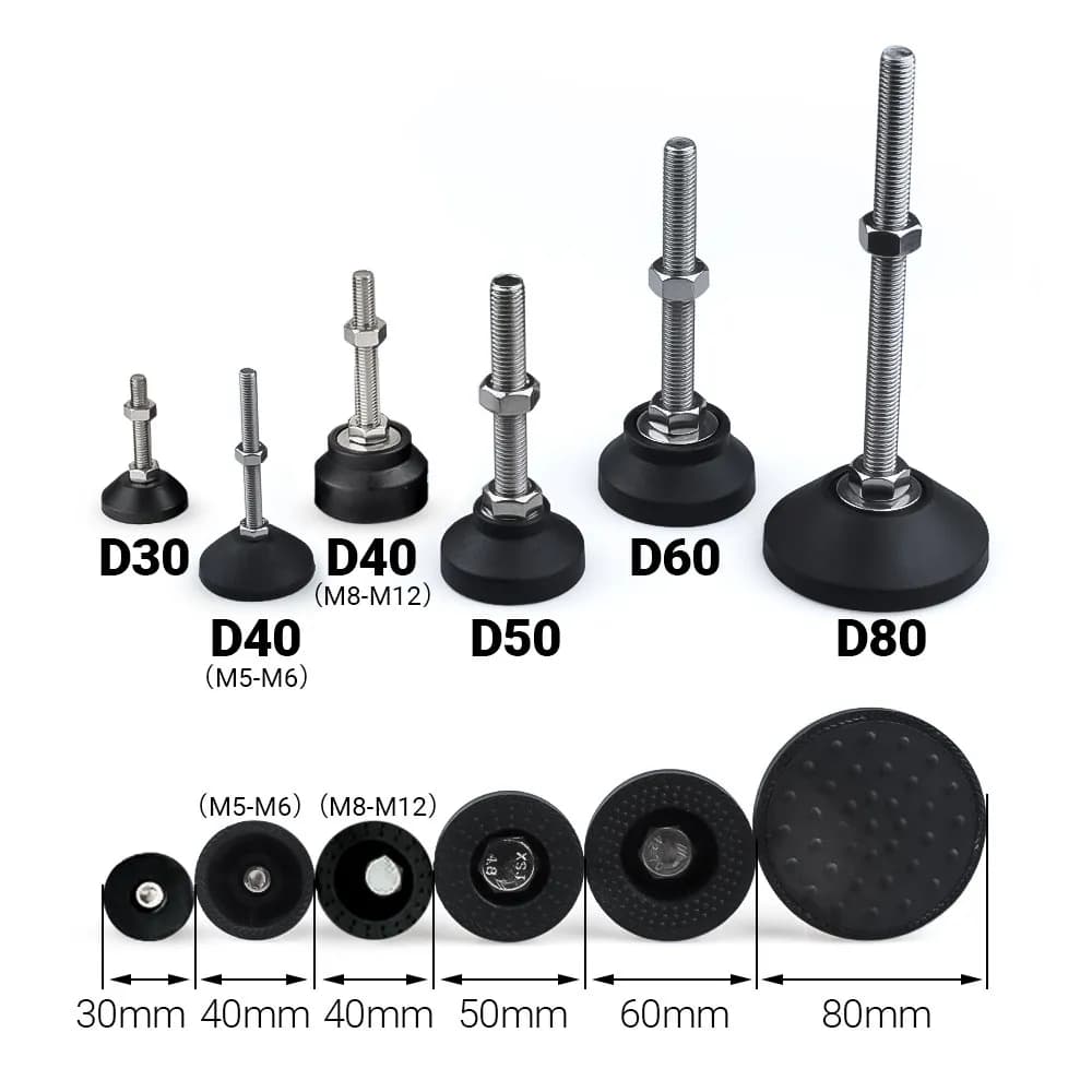 1-4 Pezzi Piedini Livellanti Universali Regolabili per Tornio D40, Base Fissa per Gambe con Vite M4/M5/M6, Pattino Scorrevole per Gambe Articolate del Tornio