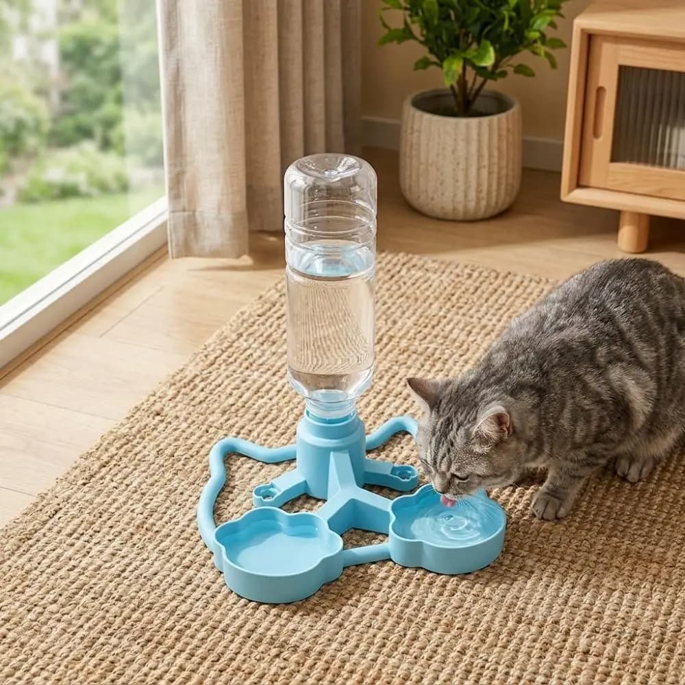 Dual Bowl Cat Automatic Water Dispenser Large Capacity Silent Gravity Siphon Pet Water Bowl Spill Proof Food Grade