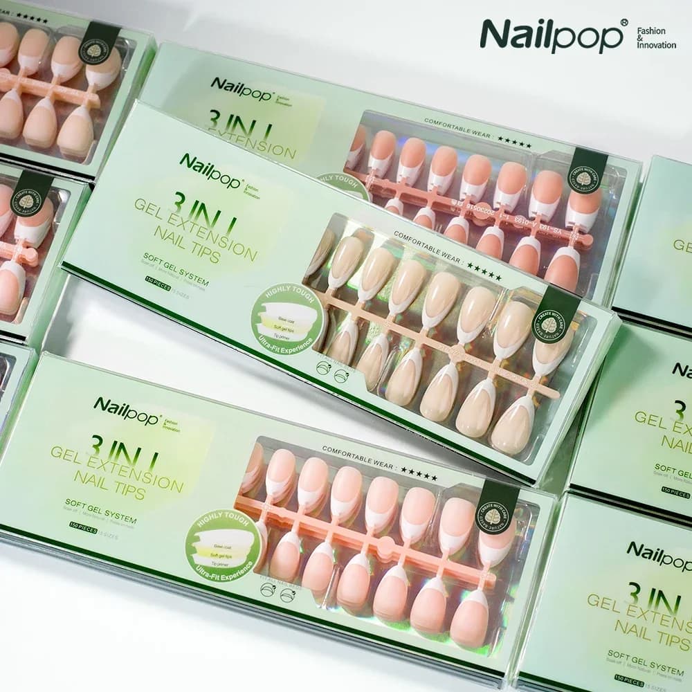 Nailpop 3 in 1 French Gel Nail Tips 150 Pieces Fin Nail Press-on Court to Coffin Without Nail Art Needle for Nail Art Do by You