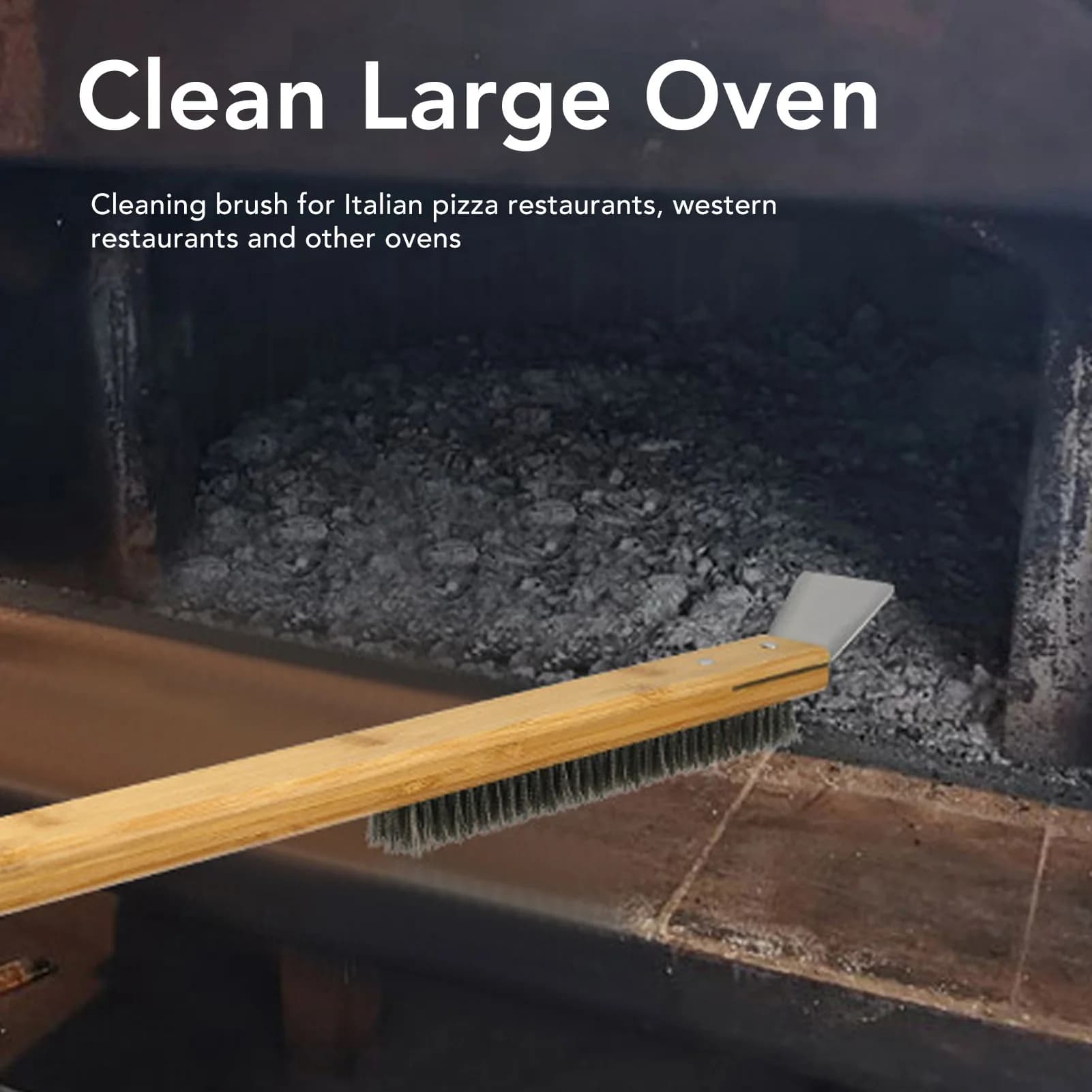 Bamboo Handle Wire Brush with Scraper for Pizza Oven BBQ Grill Cleaning Includes Hanging Hole