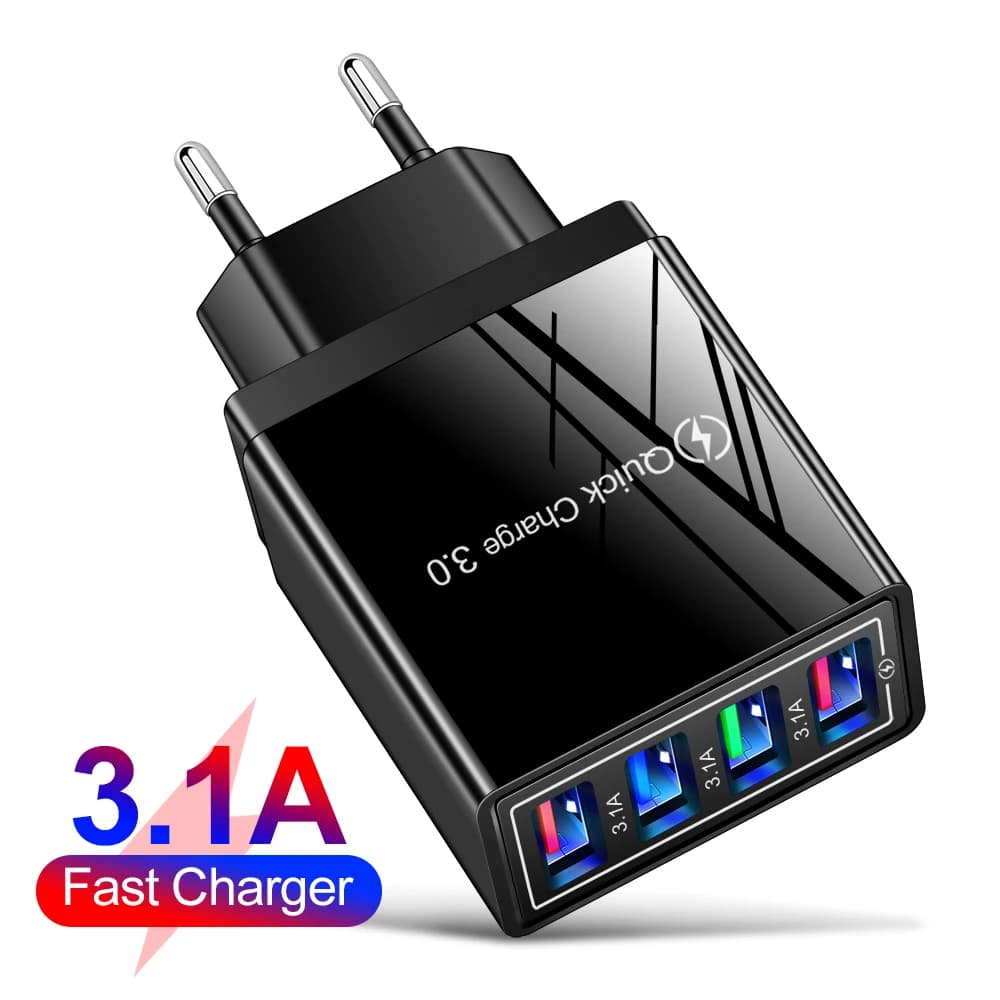 Caricatore USB 4U Quick Charge 3.0 per iPhone Samsung Huawei Xiaomi Android Adattatore da parete universale a ricarica rapida per telefono cellulare a 4 porte