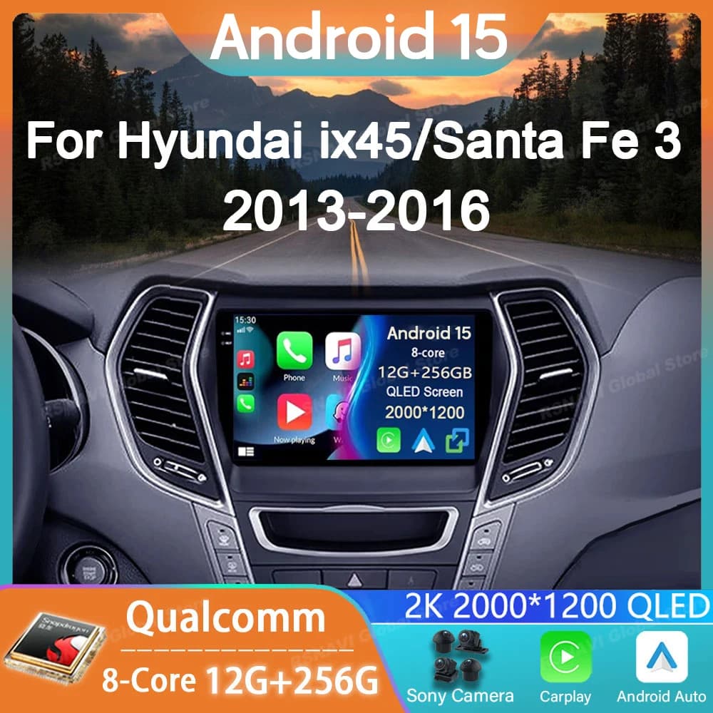Autoradio Android 15 Per Hyundai Ix45 Santa Fe 2013 2014 2015 2016 2017 GPS Carplay Lettore Multimediale di Navigazione Stereo Auto DSP