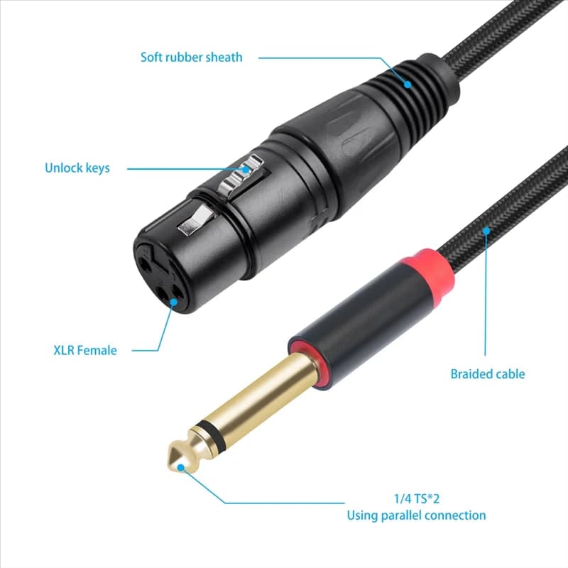 【Esclusivo!】 Adattatore convertitore audio XLR femmina a doppio maschio da 6,35 mm XLR femmina Cavo sdoppiatore a Y Cavo adattatore audio per microfono, microfono