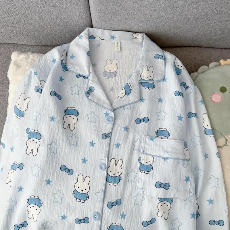 Set Pigiama Miffy, Cartone Animato Carino, Maniche Lunghe e Pantaloni, Morbido e Traspirante, Versatile Abbigliamento da Casa, Regalo Casual per Donne
