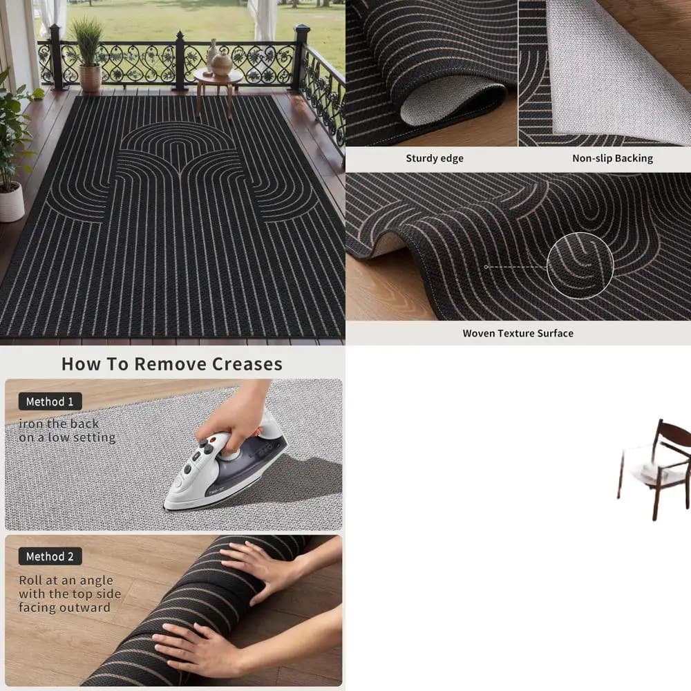 Carpet in Iuta 5x7, Black Lavabile Interior/Esterni, Rustic Style for Living Room, Office, Bedroom, Garden