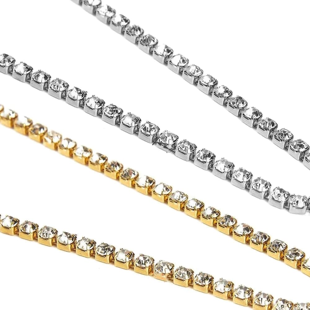 1 metro 2/3/4mm oro cristallo strass catena chiusa trim tazza catena di diamanti per ciondoli cucito artigianale decorazione fai da te creazione di gioielli
