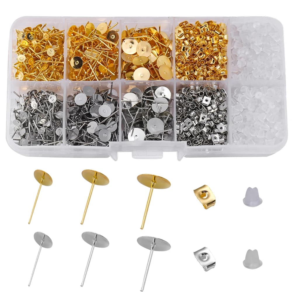 1400 Pz/lotto Vuoto Post Orecchino Borchie Perni di Base Scatola Con Orecchino Spina Risultati Orecchio Indietro Per Gioielli FAI DA TE Che Fanno Kit Contenitore di Gioielli