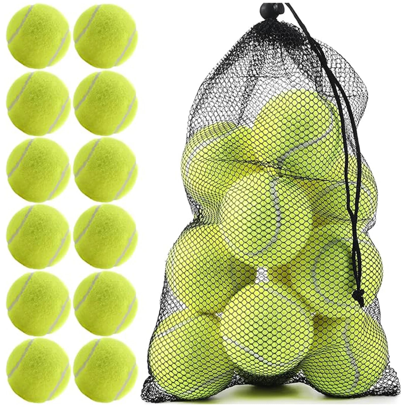 Palline da Tennis Senza Logo, Misura Ufficiale 2,5 Pollici, 12 Pezzi con Sacchetto a Rete e Costruzione Resistente per Tennis da Spiaggia all'Aperto