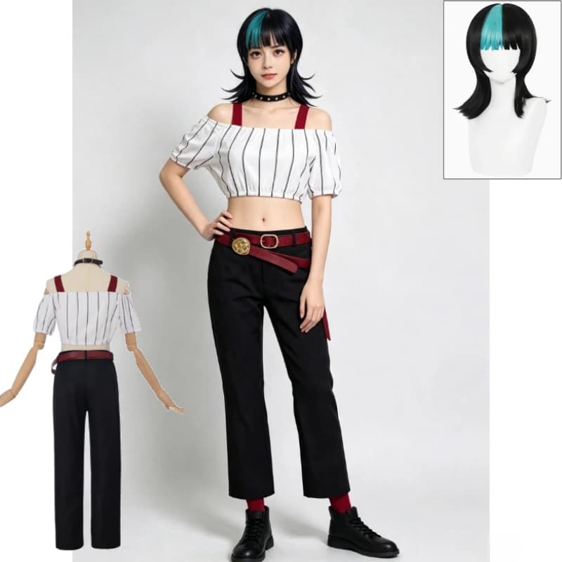 Kirara Jujutsu Kaisen Cosplay Costume Off Shoulder Crop Top Black Pants Full Set Belt Accessories In Stock Ready To Ship