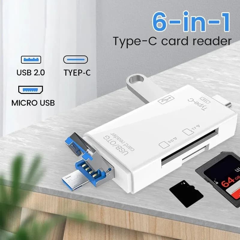 6 in 1 tipo C Micro USB lettore di schede di memoria SD portatile adattatore di trasmissione ad alta velocità per PC e Laptop