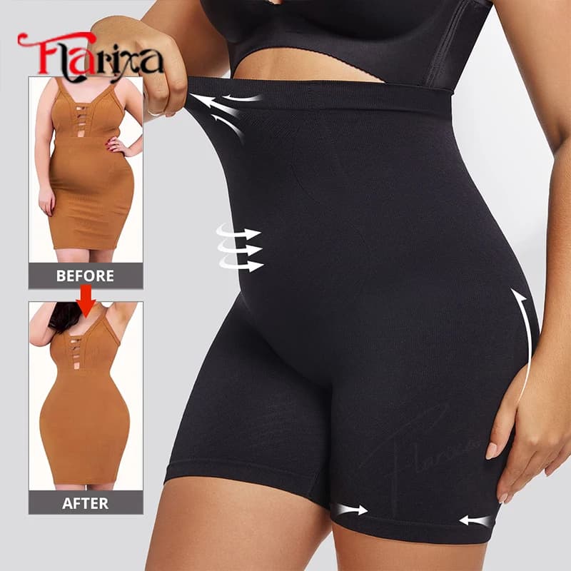 Flarixa Plus Size High Waist Shaping Shorts Seamless Belly Control Underwear for Women Butt Lift Shaper Thighs Slimmer Shapewear