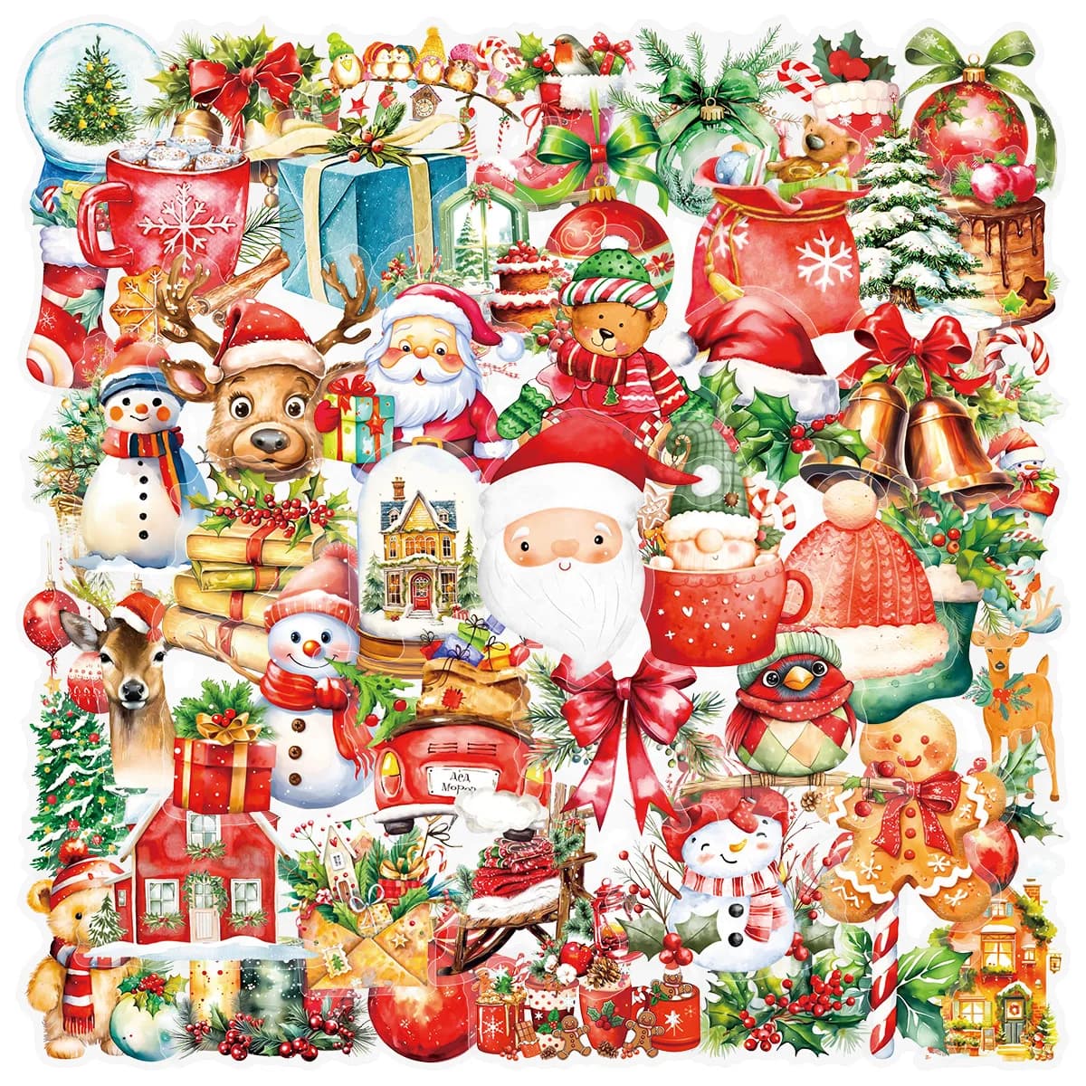 10/30/50 pezzi adesivi graffiti natalizi trasparenti cartoni animati decorazione creativa finestra scatola regalo per feste per bambini giocattolo decalcomania