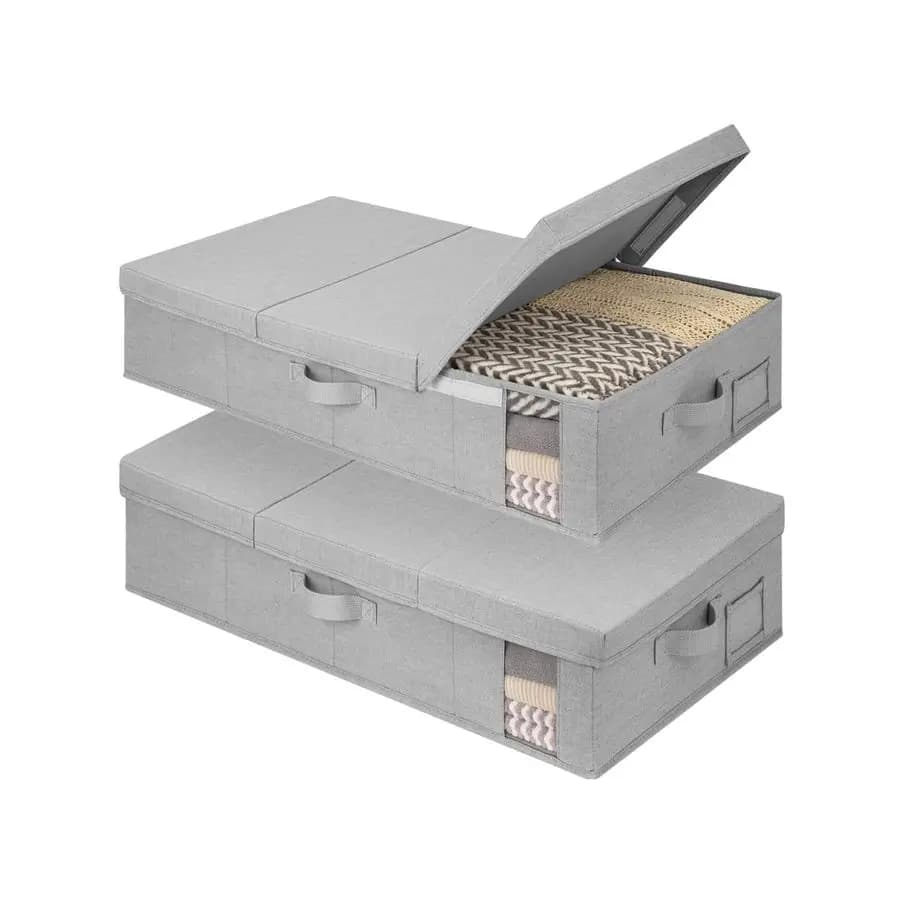 Confezione da 2 contenitori portaoggetti grandi sotto il letto con coperchi, contenitori portaoggetti sotto il letto con manici e porta etichette, organizer per armadio per Cl