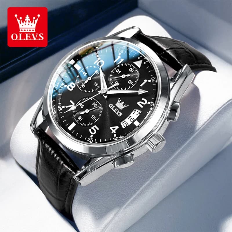 OLEVS Men's Quartz Watch Original Leather Strap Date Display Casual Men's Quartz Watch From Waterproof Luminous Work Top Brand