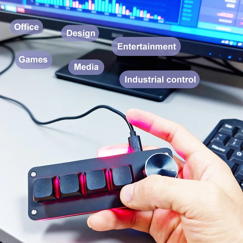 Mini tastiera meccanica a 4 tasti - Accesso rapido a funzioni per ufficio, media, gaming e controllo industriale con un solo clic