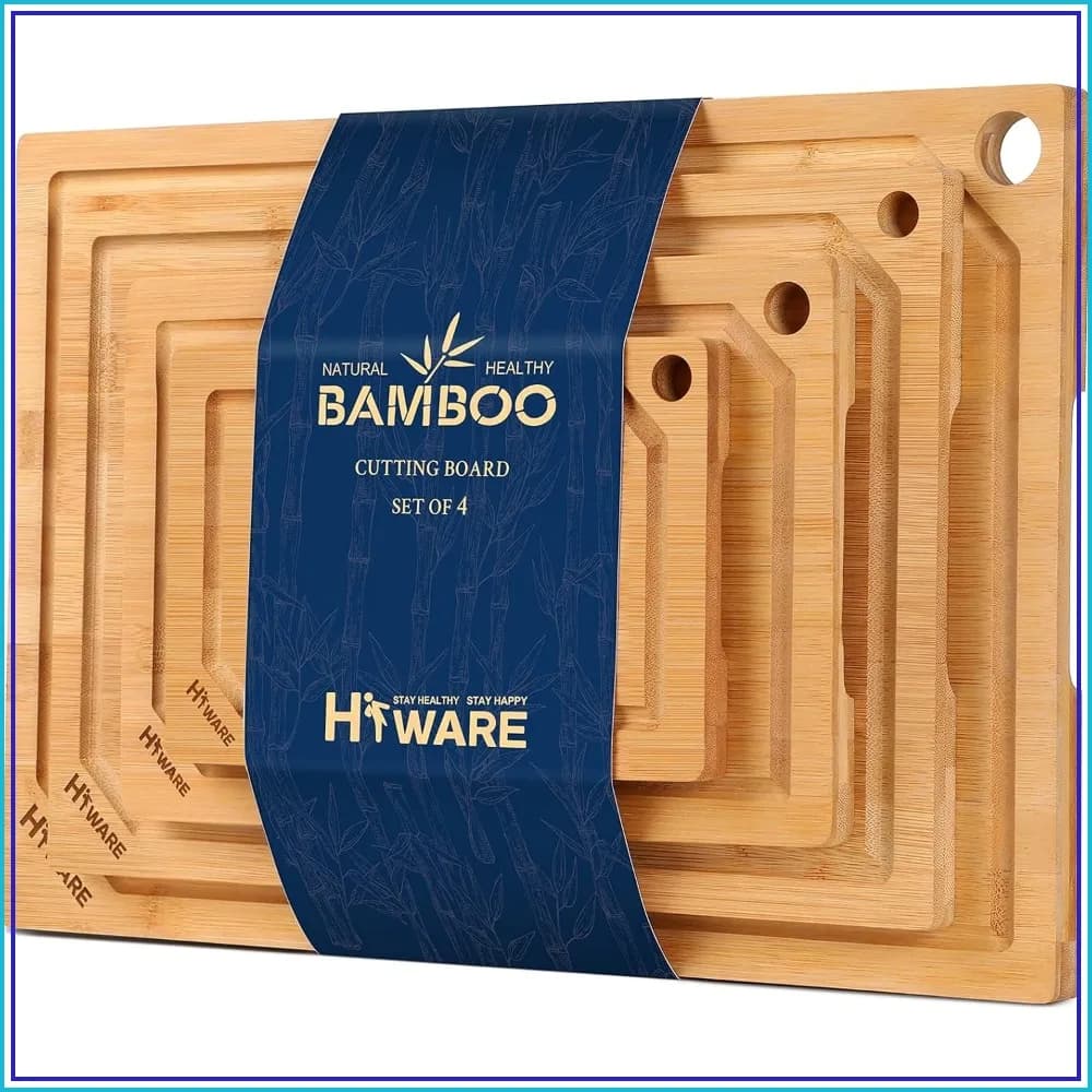 4-Piece Extra Large Bamboo Cutting Boards Set with Juice Groove, Heavy Duty Chopping Boards for Kitchen, Pre-Oiled