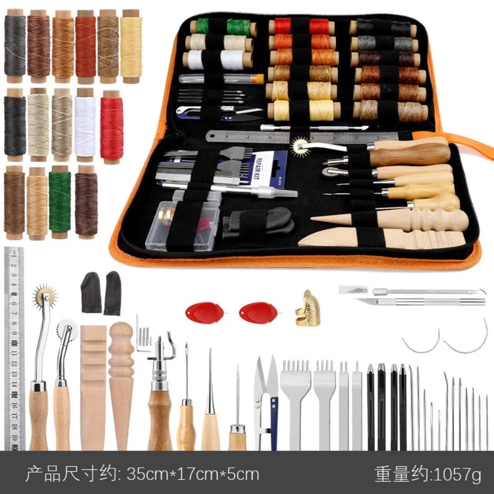 Orange Leather Sewing Kit Upholstery Repair Kit with Sewing Awl Scissors Tool Kit for Beginners Professionals Leather Craft DIY