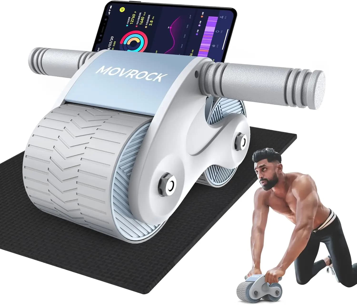 Ab Roller Wheel with Automatic Rebound for Home Gym Core Fitness, Sturdy Abdominal Exercise Equipment, Includes Knee Pad, Perfec